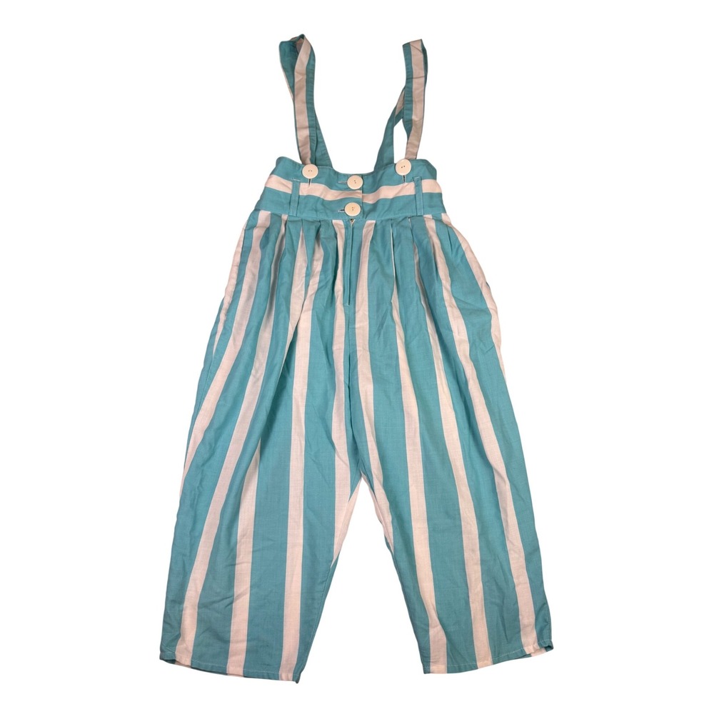 Striped Teal & White Suspender Jumpsuit